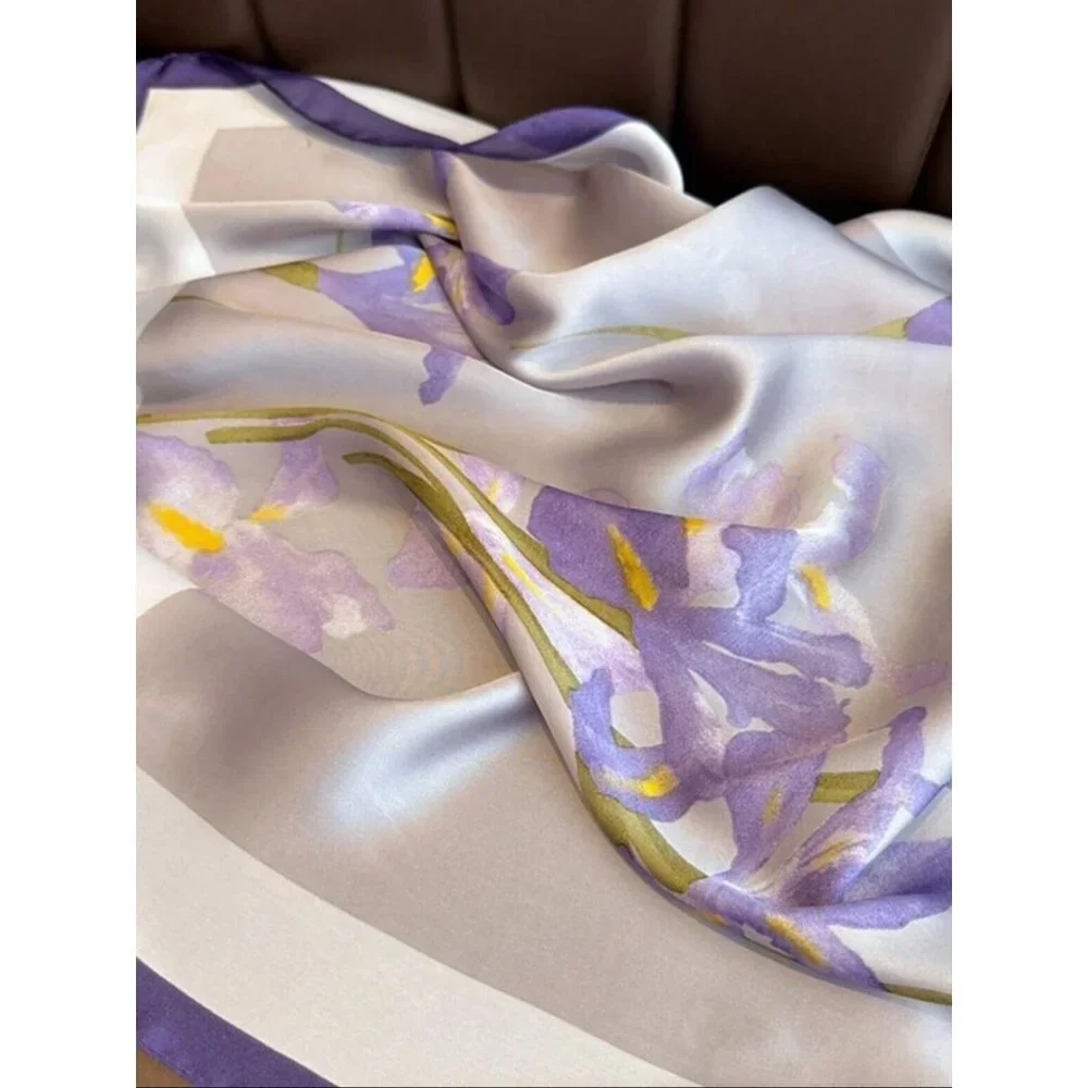 🤩Silky Square Scarf Bandana Handkerchief Soft Luxury Accessory floral Purple